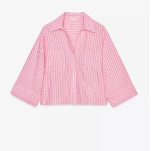 Zara Pink and White Striped Linen Shirt Size Small